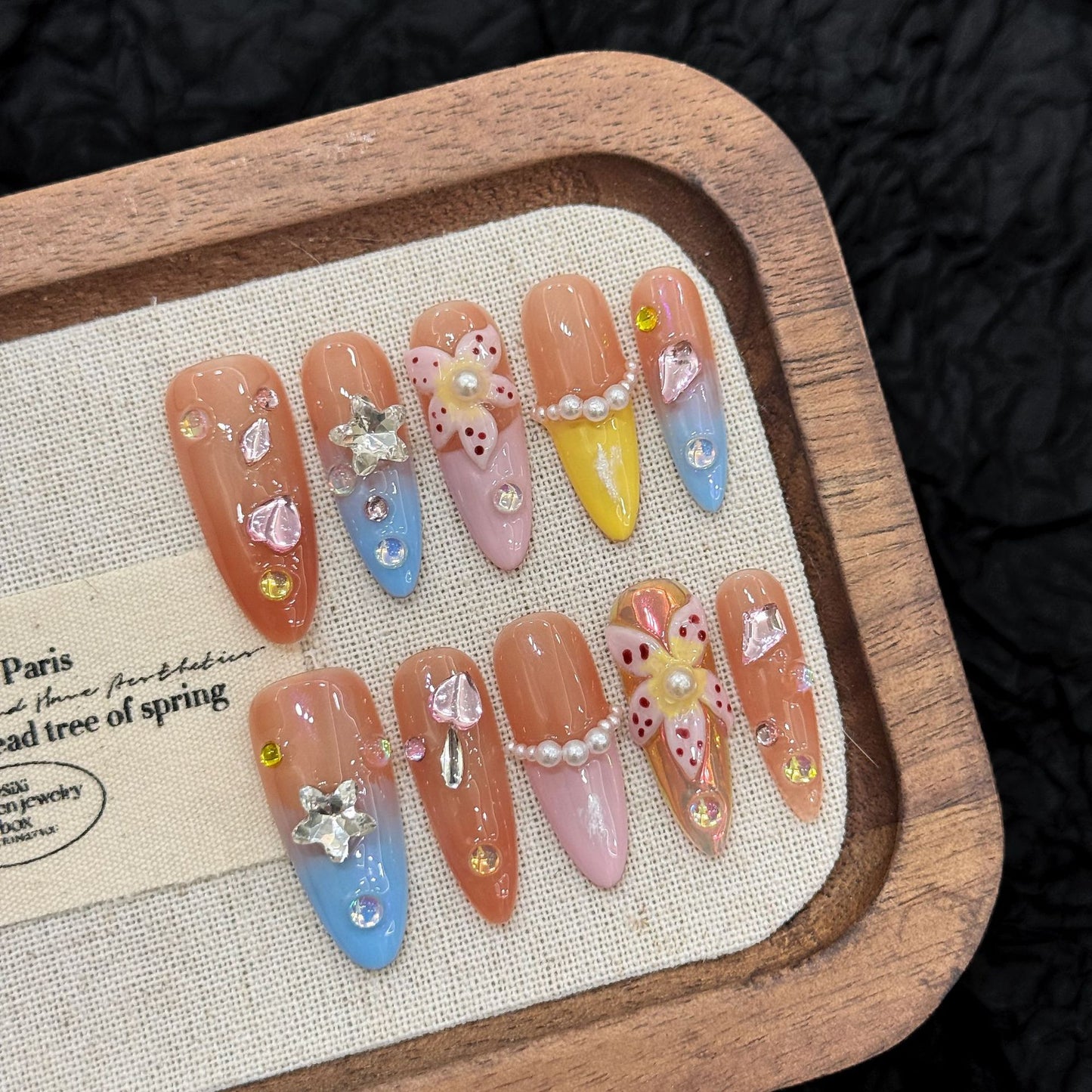 almond island nightingale carving hand-painted pinching spring and summer removable pure handmade nails | 365nails