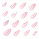 Naked pink cat eye sparkle butterfly short almond press-on nails