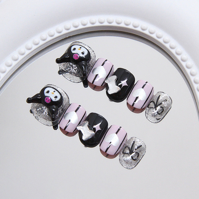 Cute sweet cool girl flash bow love playful white ins wind fake nails kids nails|365nails