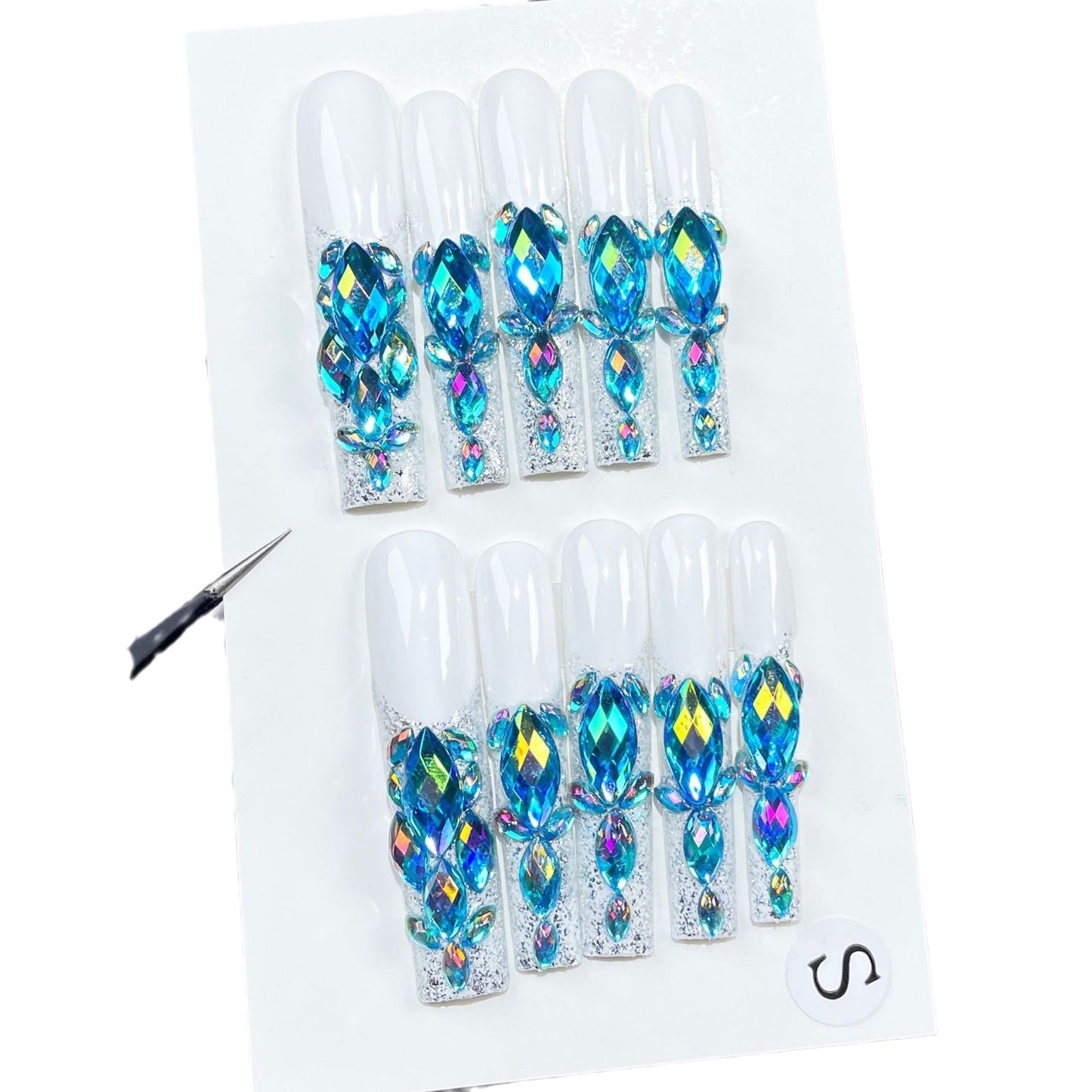 Flash full of diamonds, Handmade press on nails, super long water pipe nail, heavy industry French manicure|365nails