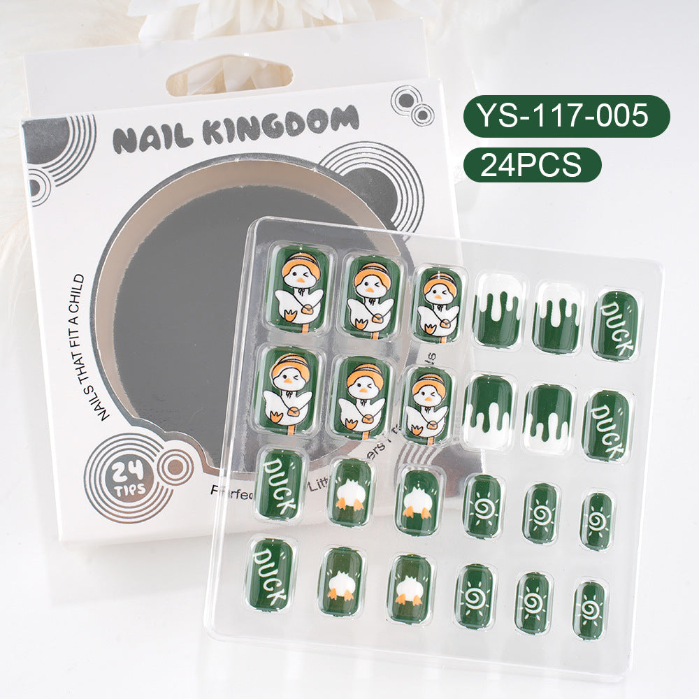 Children press on nails, cartoon 24-piece boxed finished product, sweet and cute children's removable fake nail patch manicure
