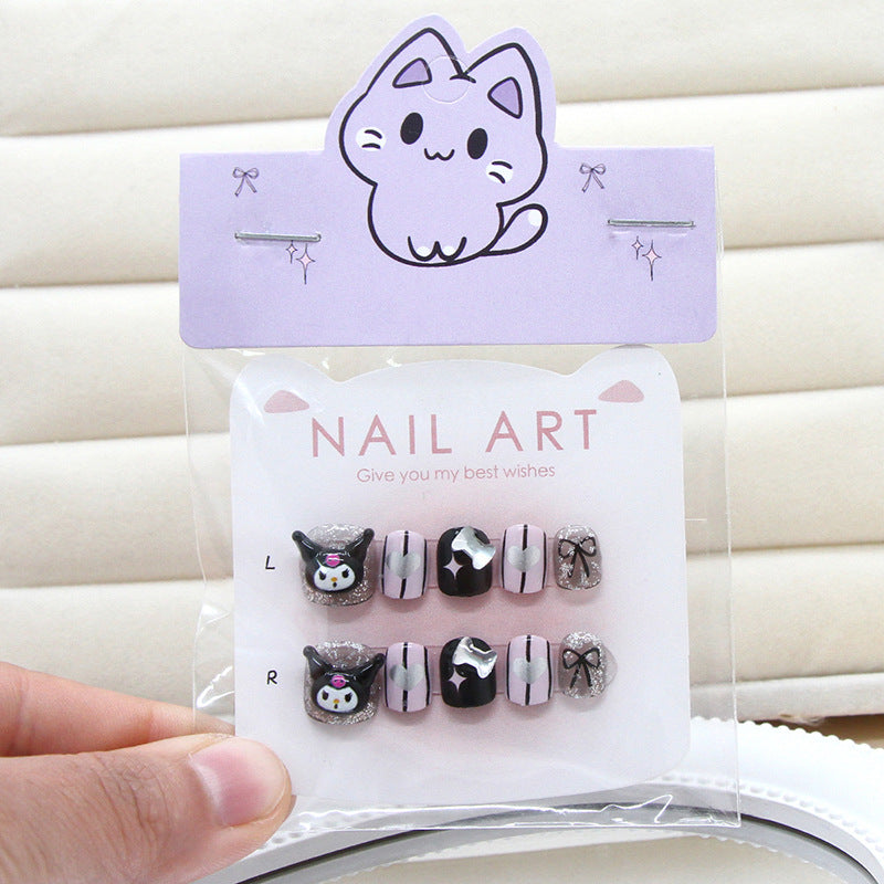 Cute sweet cool girl flash bow love playful white ins wind fake nails kids nails|365nails