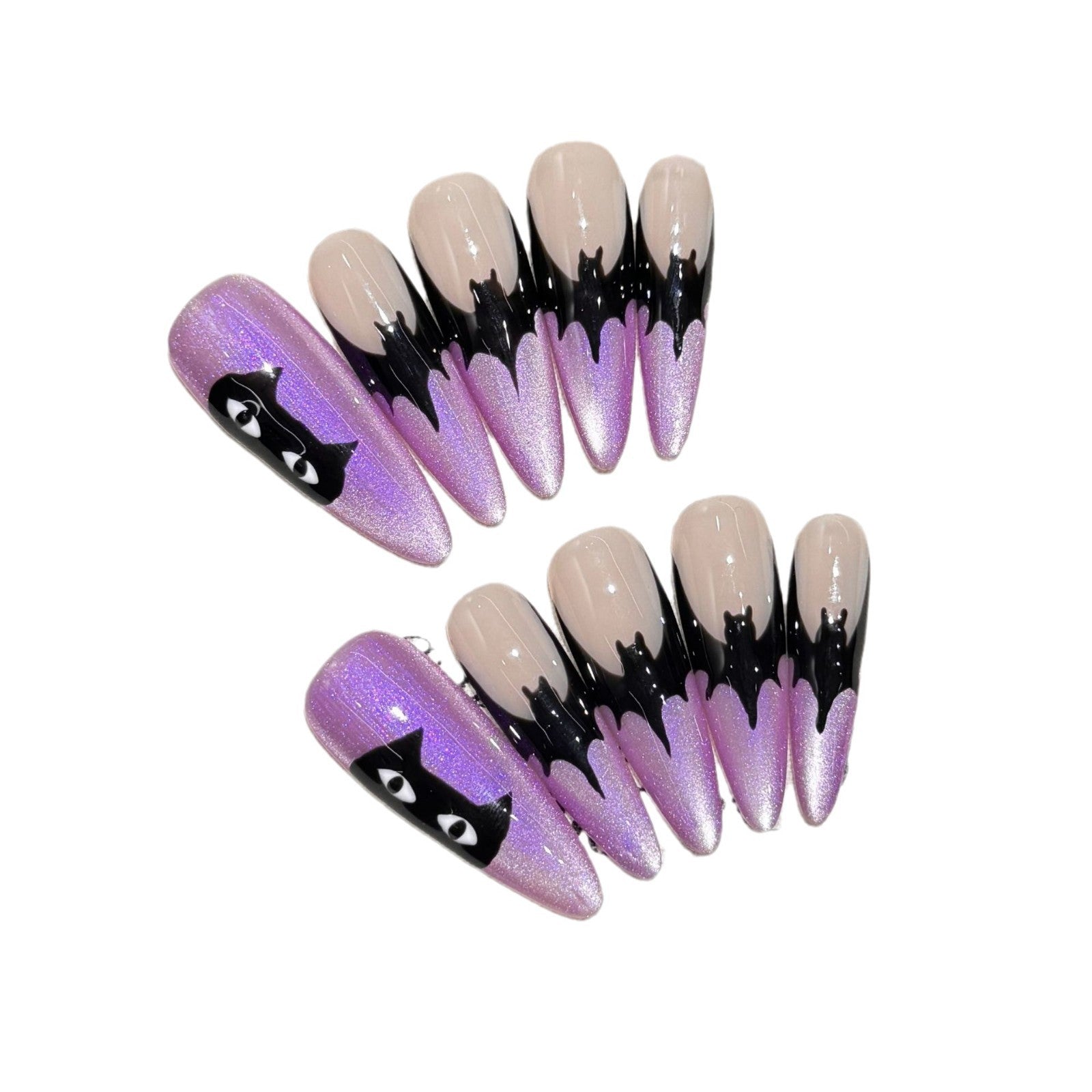 Novas unhas postiças de Halloween, unhas postiças de dedo de morcego, unhas postiças artesanais | 365nails