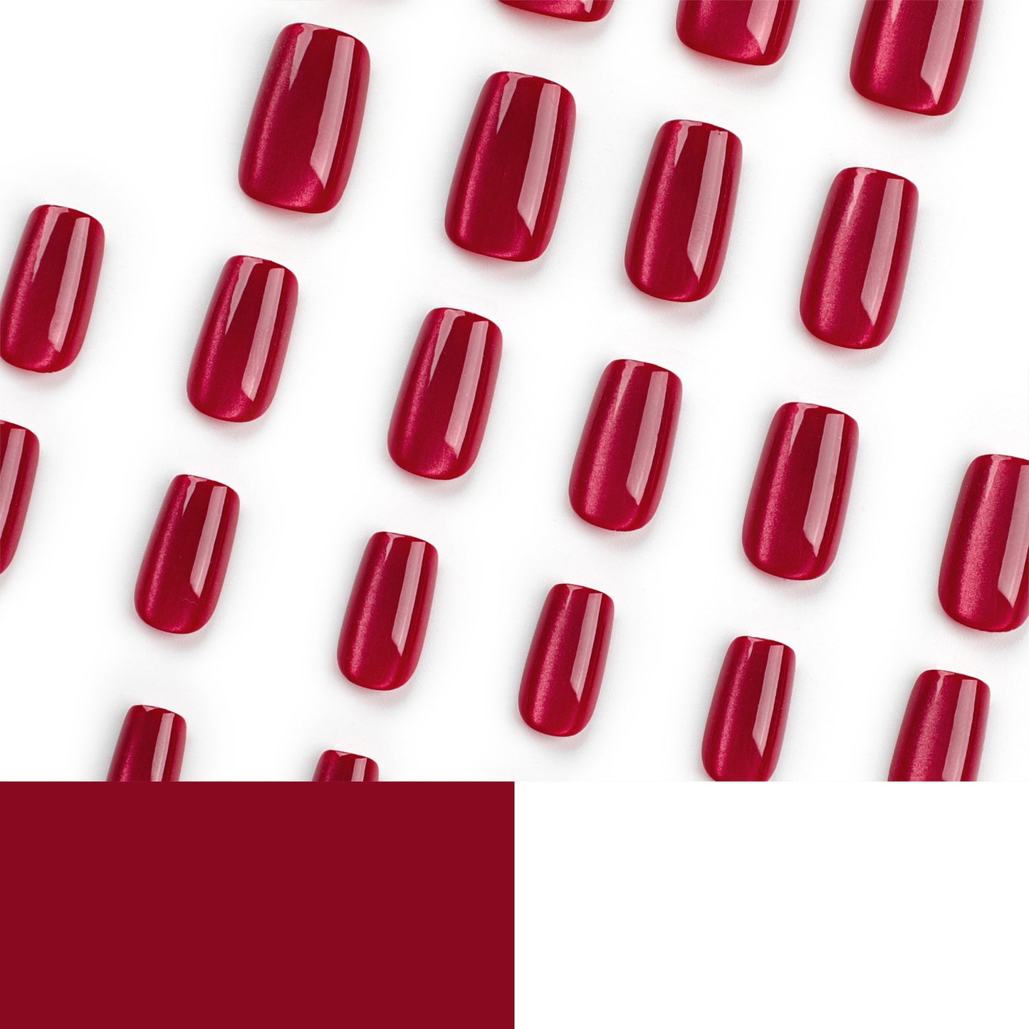New Year's cat eye red solid color short autumn and winter white simple nail art removable factory |365nails