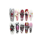 Espírito de sangue de luxo, caveira escura, elfo, sacrifício de sangue, aranha tridimensional, manicure de Halloween sangrenta removível | 365nails