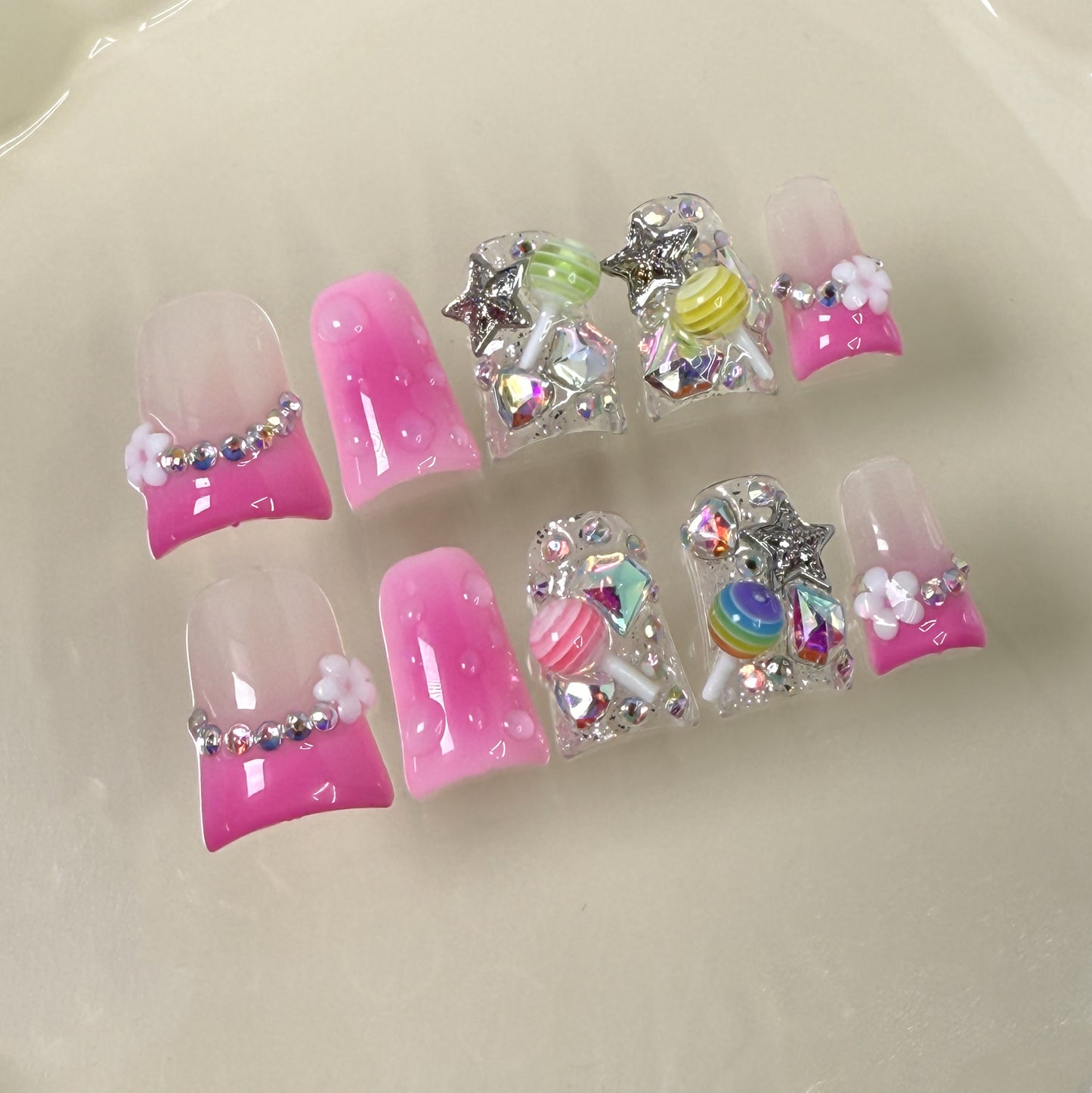 Duck bill nail sweet and cute ice transparent blush nail candy dream flash handmade press on nails wholesale|365nails