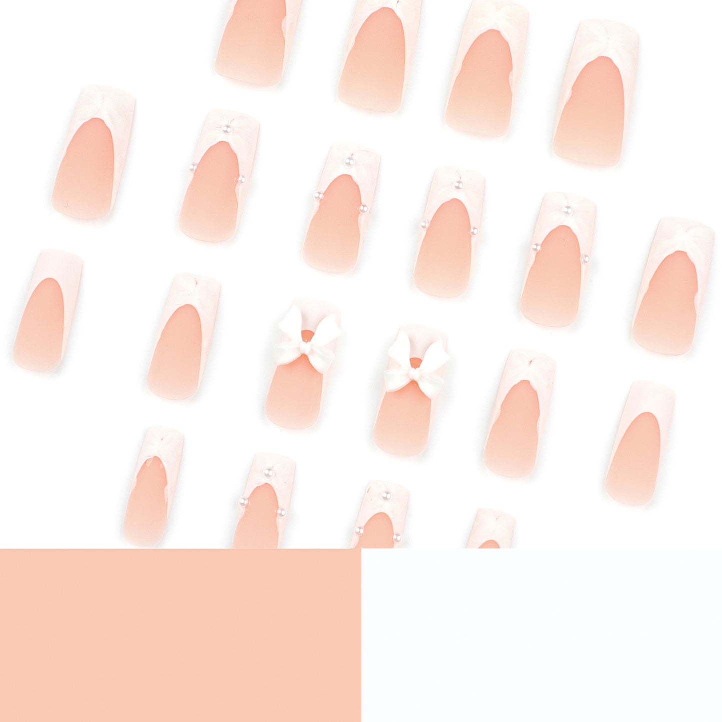 Frosted French White 3D Flower Wear Nail Medium and Long Square Nail Art Three-dimensional Bow Removable Fake Nails|365nails