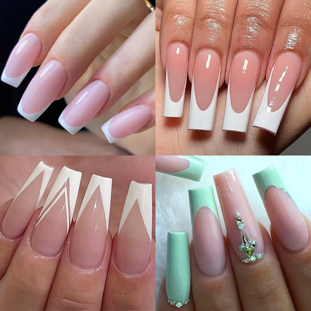 Nail Tips Transparent nail piece Semi-sticker Shallow sticker 500 pieces French long nail art trapezoidal square light and thin press on nails nail piece