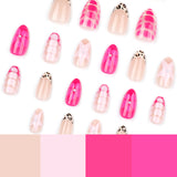 Short Almond Rose Red Flower Star Removable press-on nails