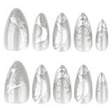 Gothic Cool Spicy Silver 3D Stereoscopic Short Almond press-on nails