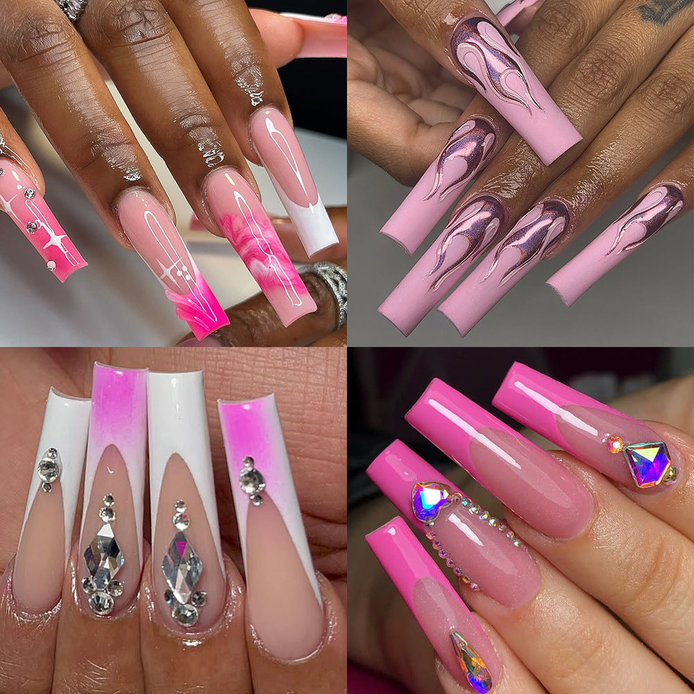 Nail Tips Nail  lengthened French 550 pieces boxed square transparent semi-sticker high-arc flat head water pipe nail fake nail