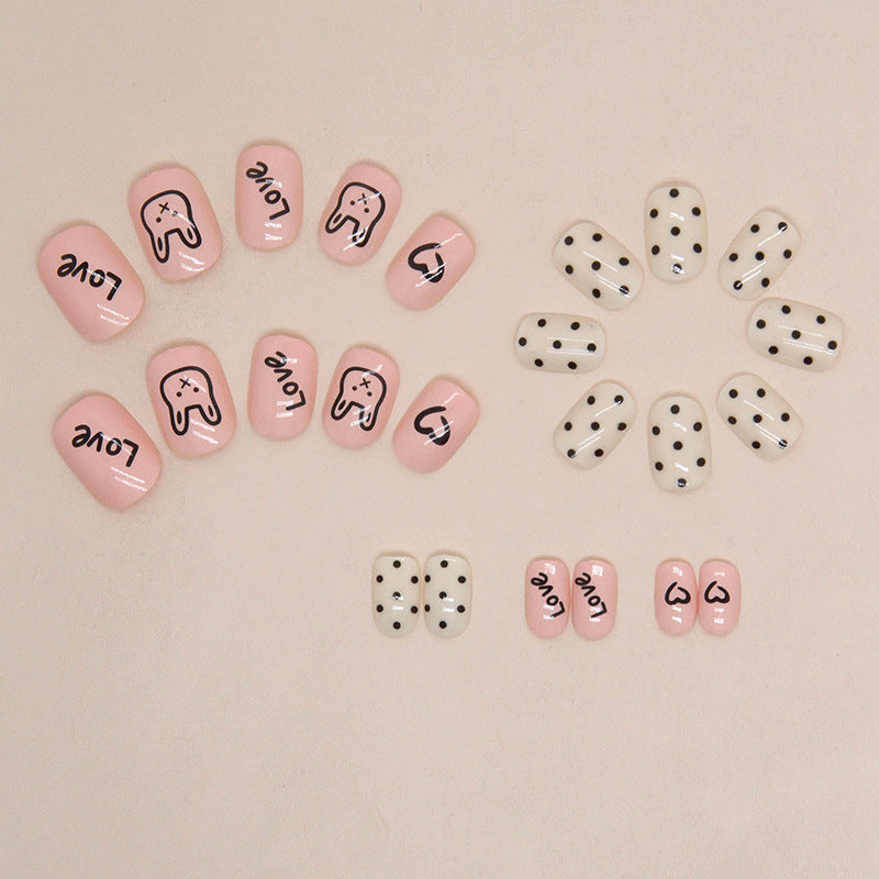 Short pink cute rabbit stick figure manicure love childlike sweet kids nails|365nails