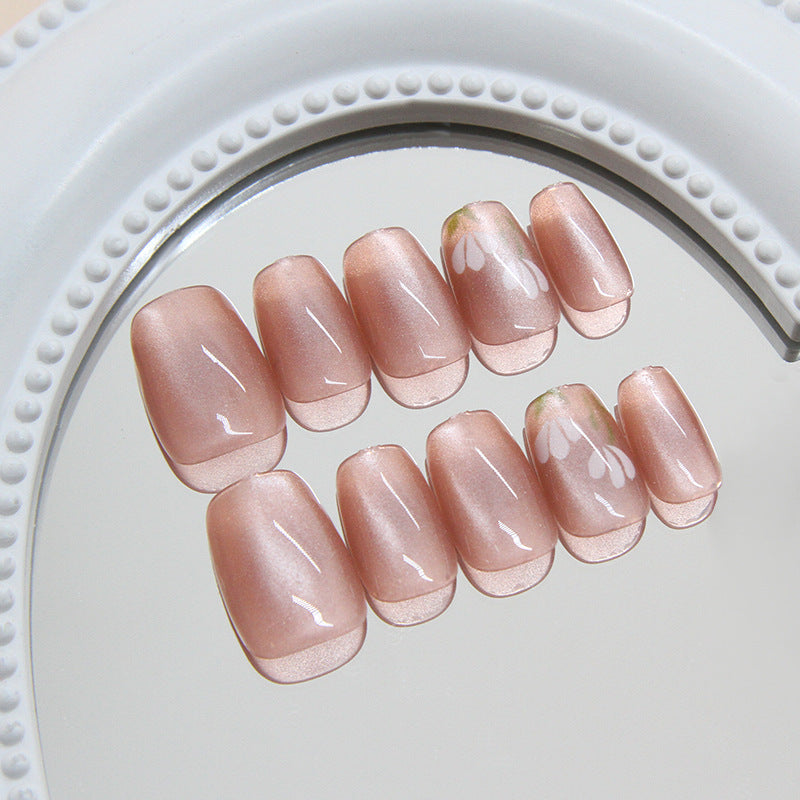 Nail Tips Prefabricated Nail Gentle Tulip Blush cat eye Spring Whitening Atmosphere Nail Art 30 pieces|365nails