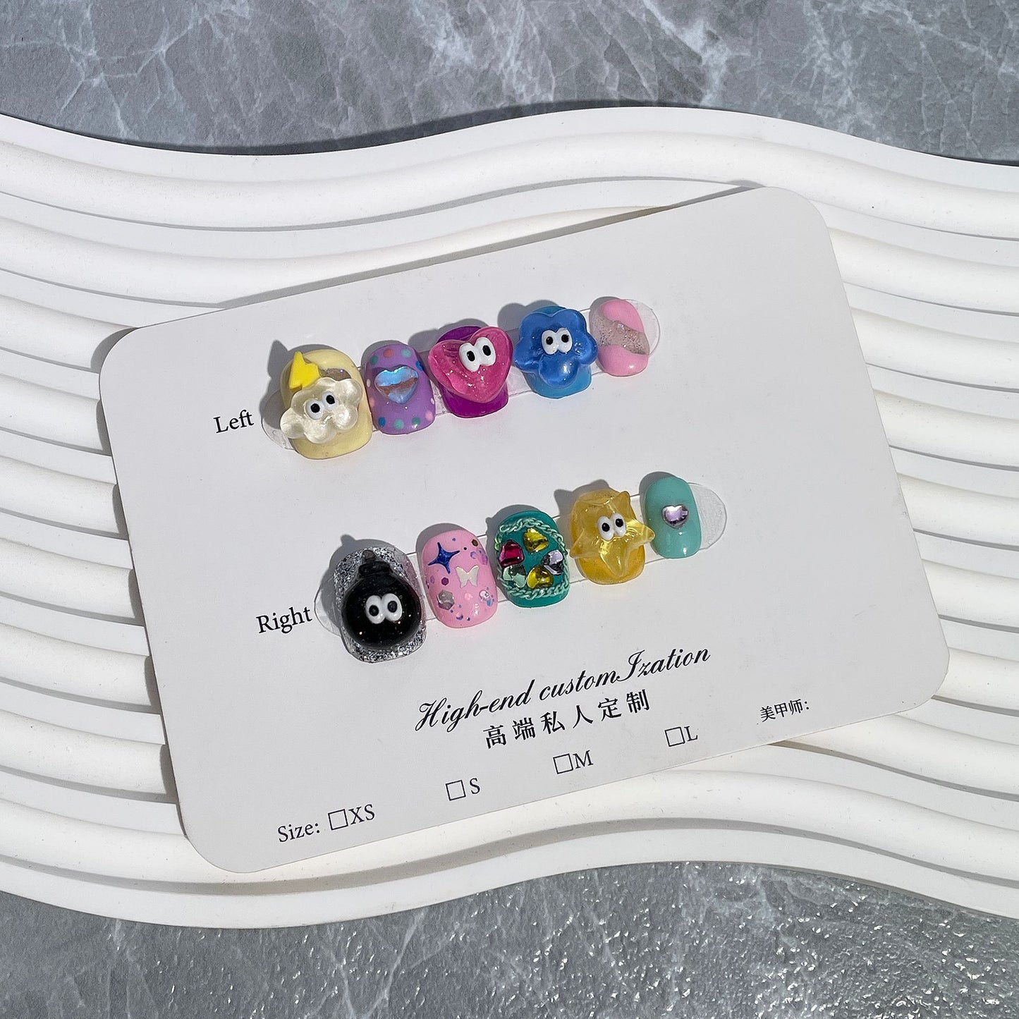 Candy color cartoon cute handmade press-on nails childlike fun small eyes sweet cool nail patch wearable nail sticker|365nails