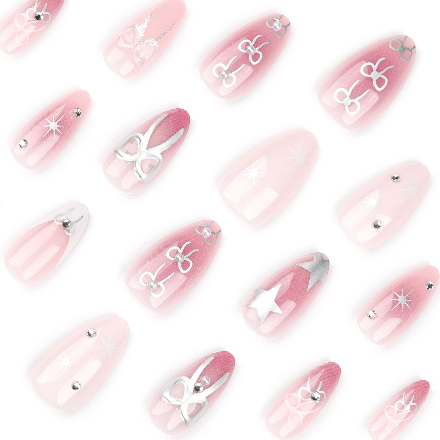 French almond nail patch explosion bow blush star manicure |365nails