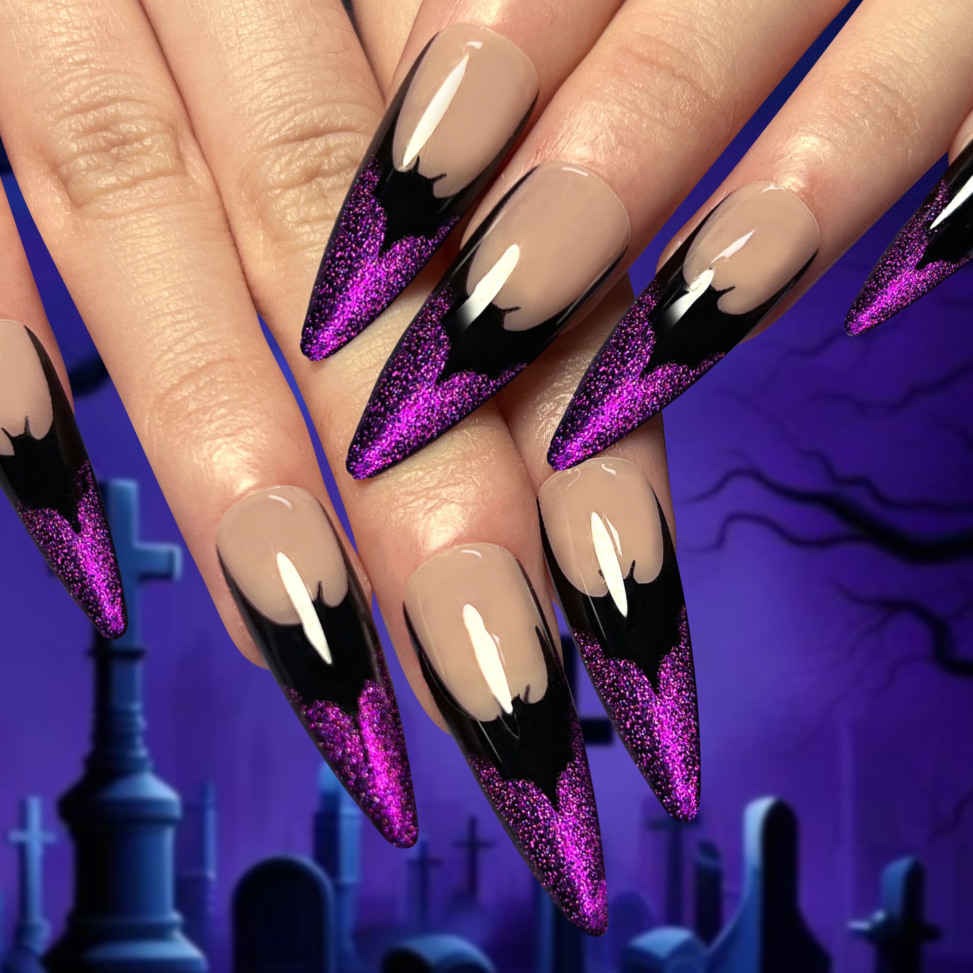 Uñas postizas 3D con diseño de araña y murciélago para Halloween, venta al por mayor | 365nails