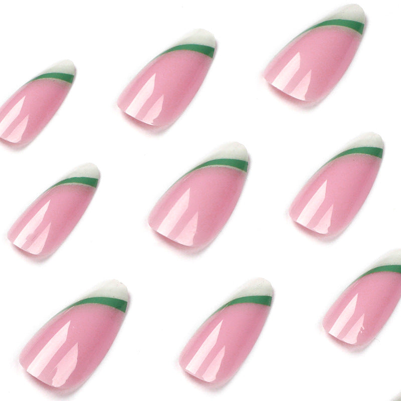 Unhas postiças francesas chanfradas com amêndoa, verde camaleão, manicure curta, peça de unha repetível, atacado de fábrica|365nails