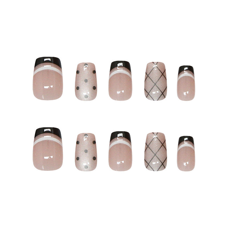 Nail Tips Prefabricated Nail Black French Polka Dot Plaid cat eye Fashion White Versatile Nail Patch|365nails