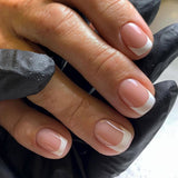 Unhas francesas brancas simples, unhas curtas quadradas, arte de unhas falsas, adesivo removível, peça de unha mais vendida|365nails