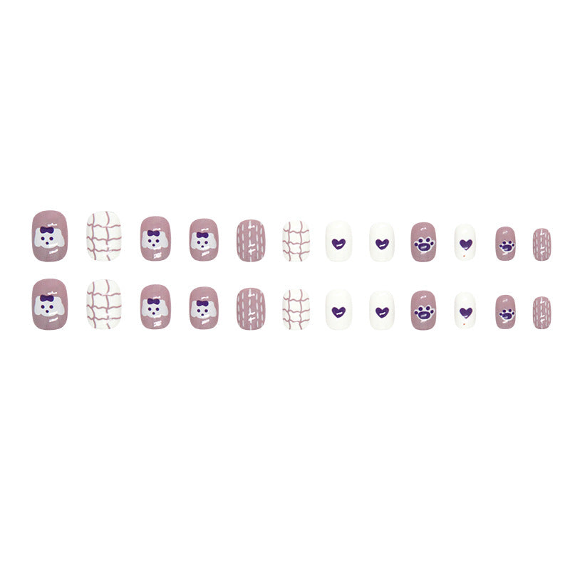 Taro color graffiti cute bear love manicure kids nails|365nails