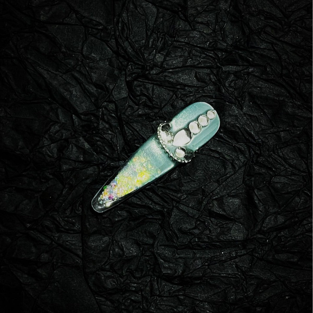 Title Sea Salt Starlight | Icy Blue Heart Crystal Art Series Press-On Nails