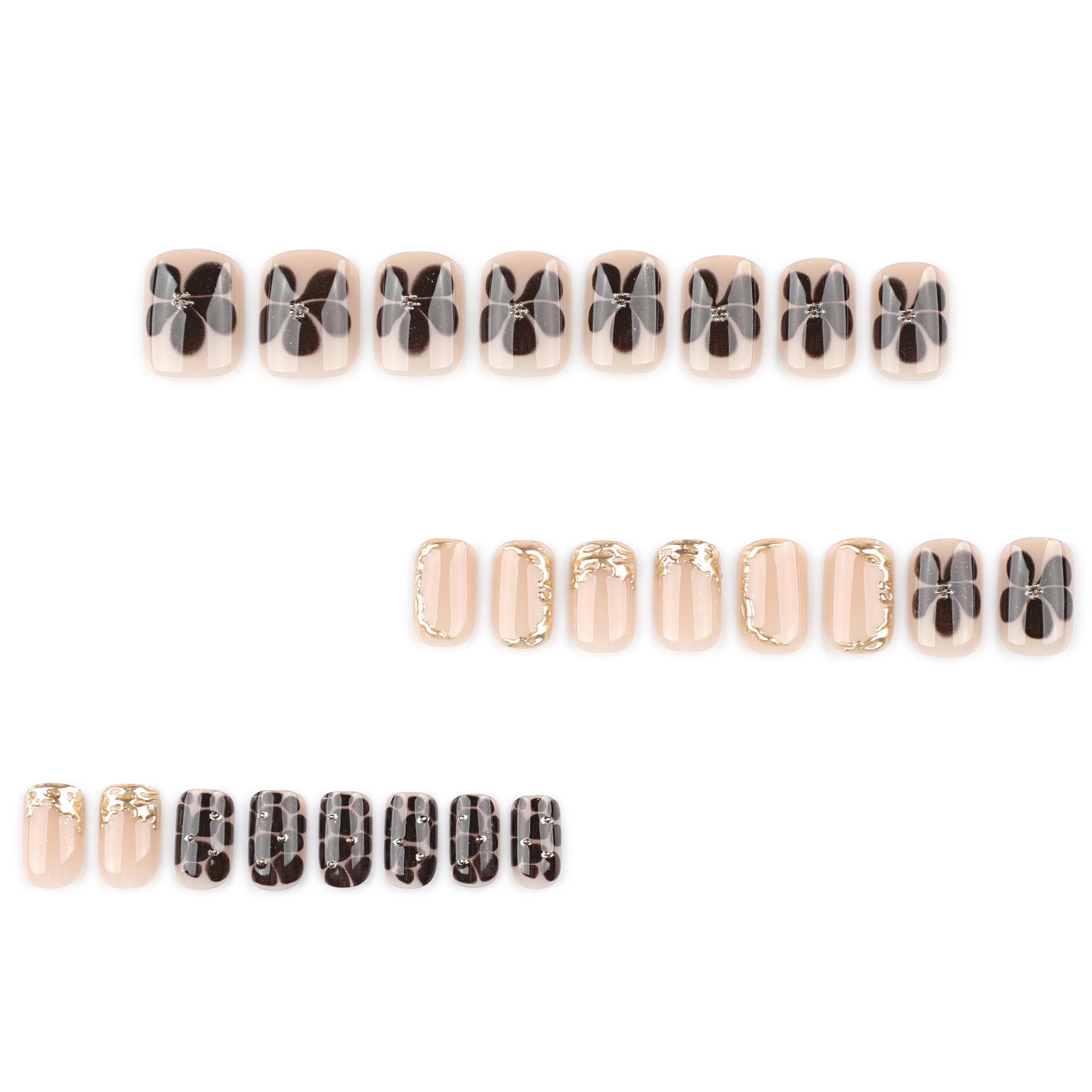 Brown Petals Flower Square Short 3D press-on nails