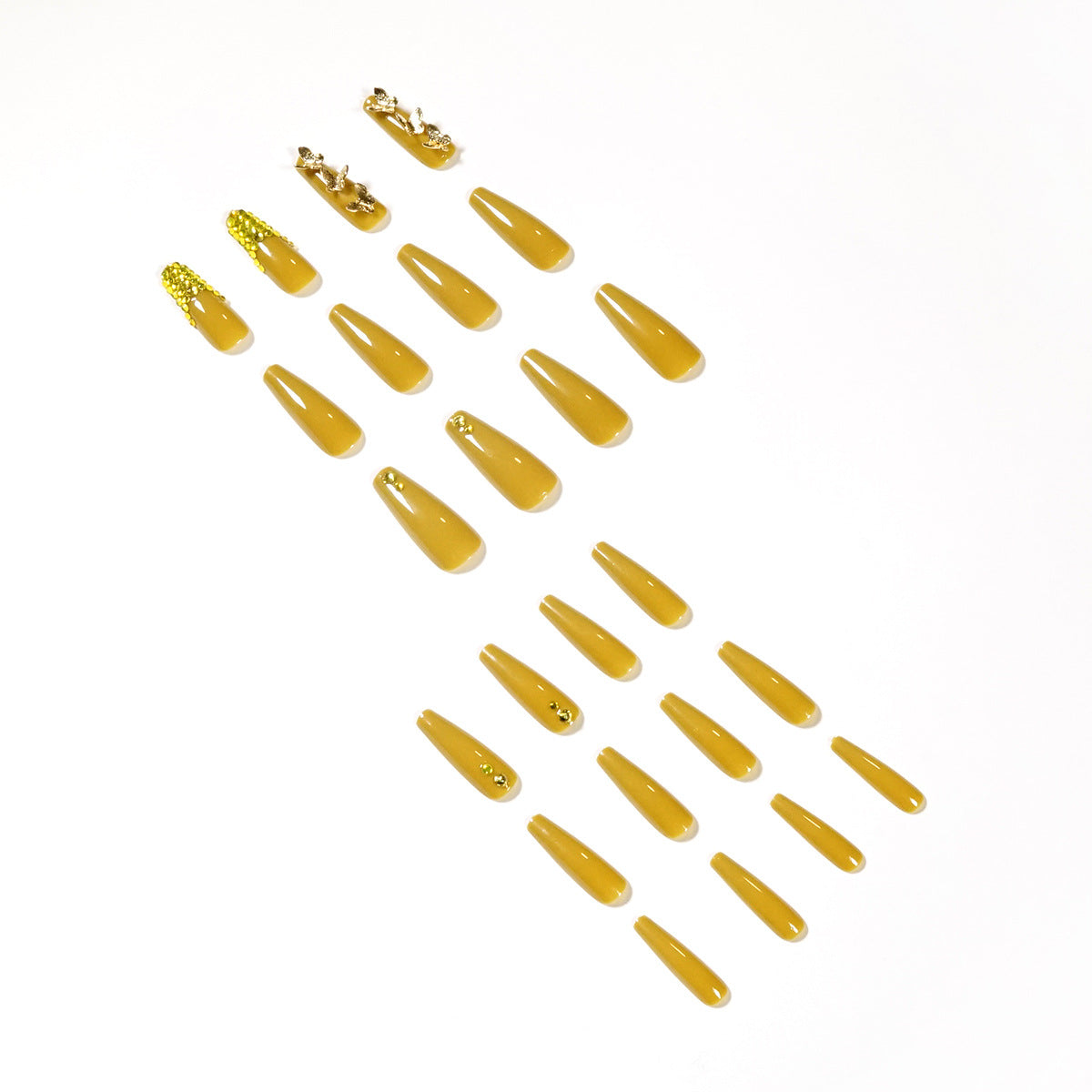 Amarelo mostarda, diamante completo, unha borboleta, arte de unha francesa, remendo de unha clareador, arte de unha, remendo de unha, atacado 365nails