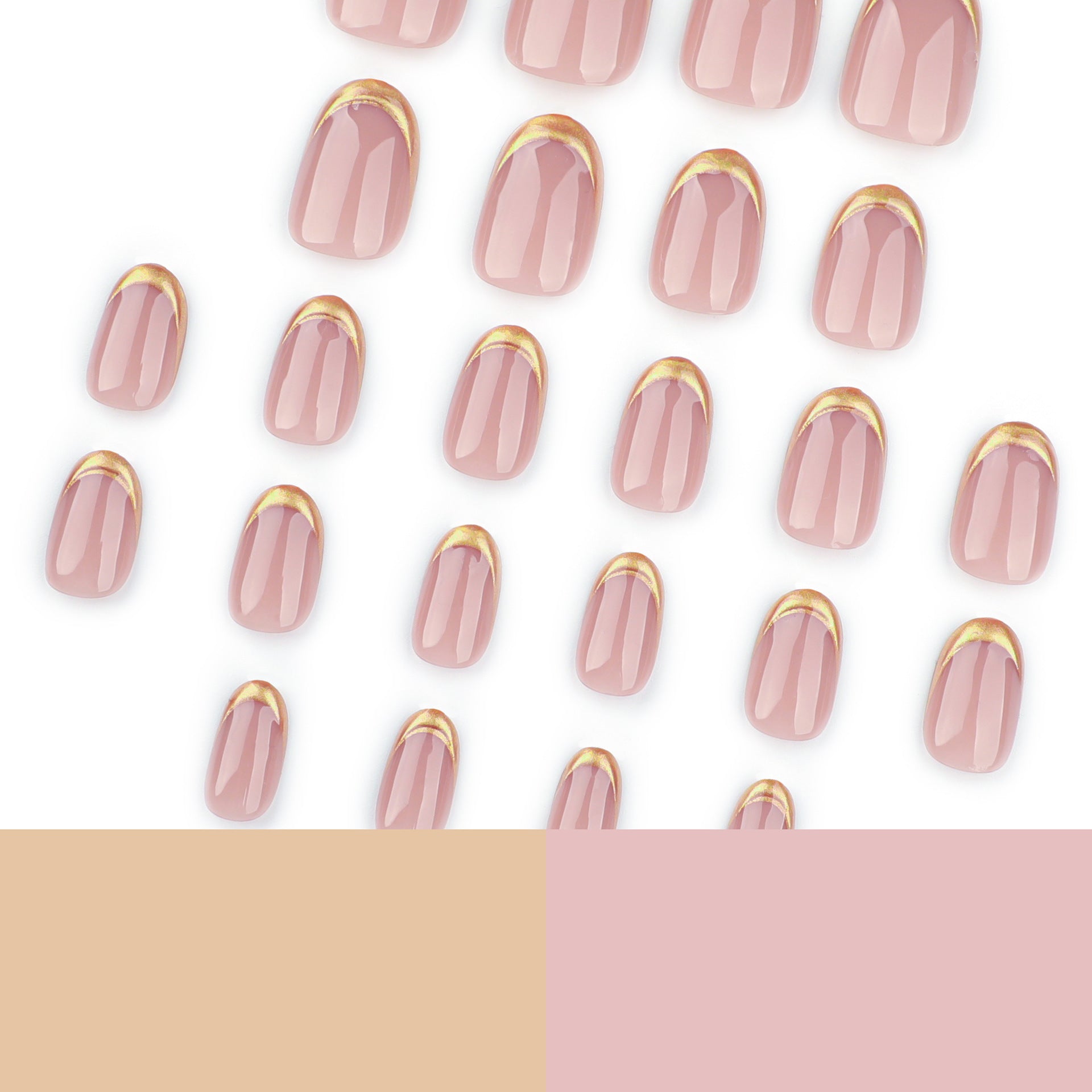 Uñas postizas francesas cortas, cortas, redondas y sencillas con polvo desnudo, color dorado, para usar en 3D, venta al por mayor | 365nails