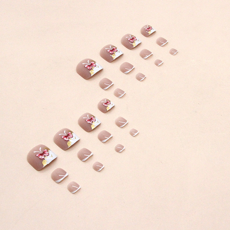 Puro deseo Uñas postizas para los pies a presión, manicura francesa blanca, lindas uñas postizas de mariposa rosa, para usar Uñas postizas para los pies a presión, pieza de uña postiza|365nails