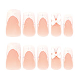 Unhas postiças removíveis com laço tridimensional, unhas médias e longas quadradas com flor 3D branca francesa fosca | 365nails