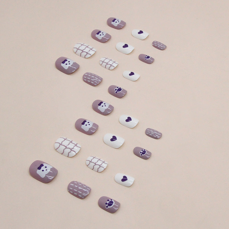 Taro color graffiti cute bear love manicure kids nails|365nails