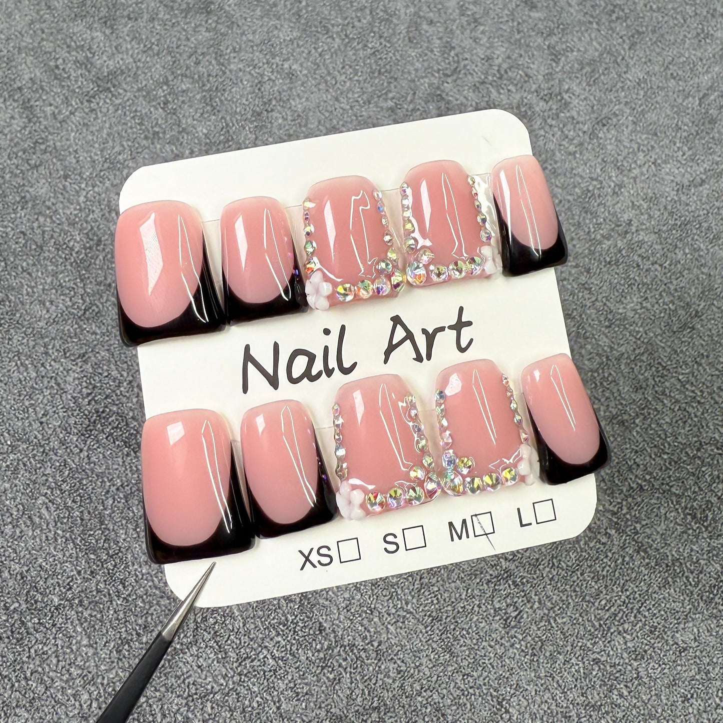 Unhas bico de pato, lindas, estilosas, rosa, pretas, gelo francês, unhas postiças artesanais, vestíveis, atacado|365nails
