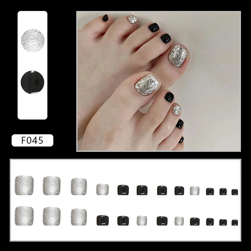 White, sweet and cool, black solid color manicure, flash silver, special fake for press-on nails feet, Press-on toenails |365nails