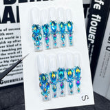 Flash cheio de diamantes, unhas postiças feitas à mão, unhas super longas estilo cachimbo de água, manicure francesa industrial pesada |365nails