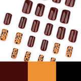 Maillard leopard print wearing nail burgundy solid color nail piece short square autumn wearing fake nail piece wholesale