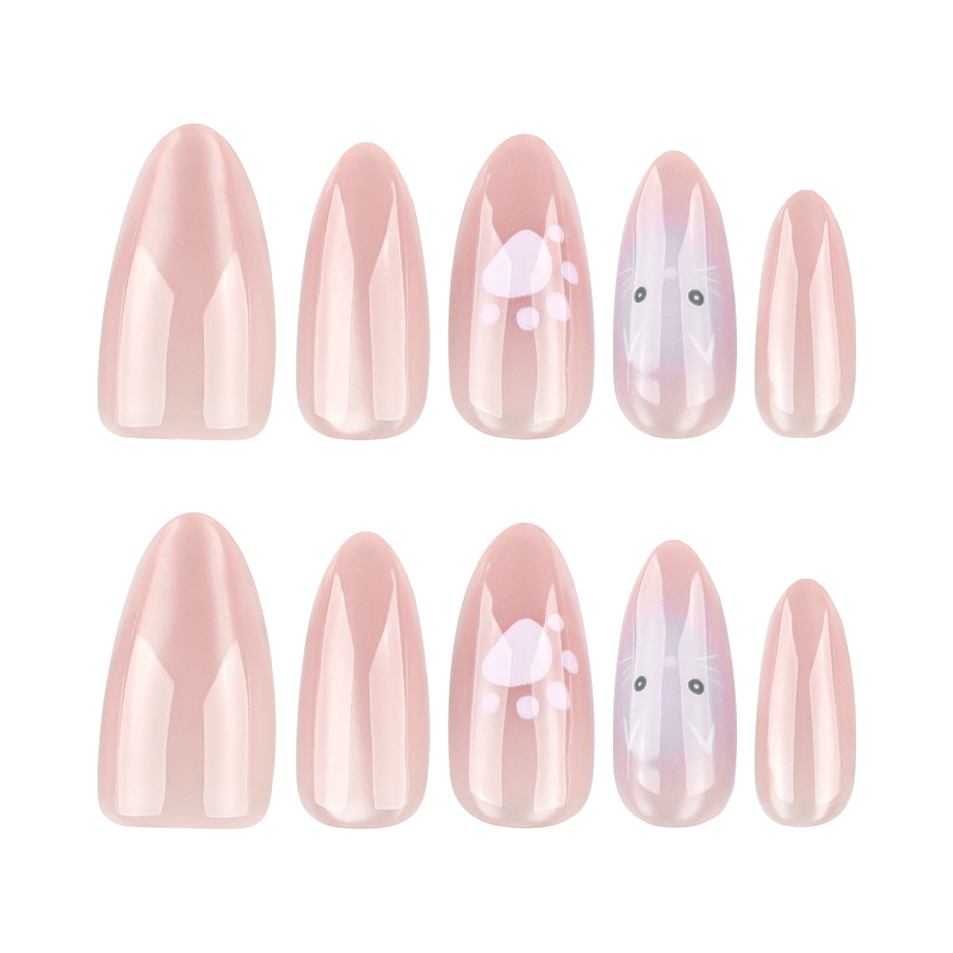 Nude cat eye flash pink cat paw print sweet cat press-on nails