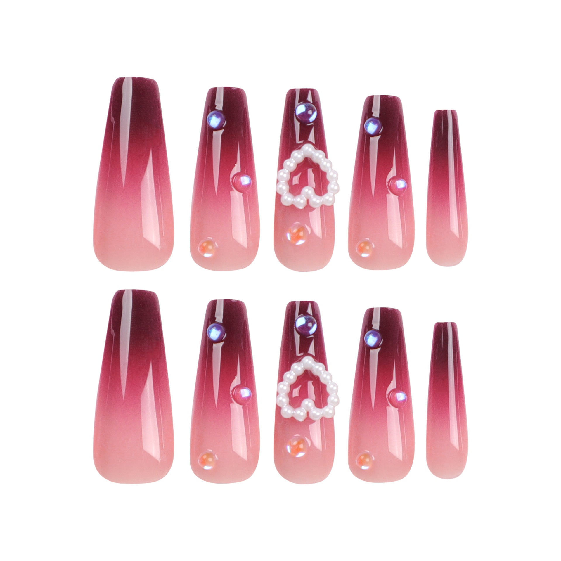 Manicure com mudança gradual de estilo longo, peça de unha para desgaste, cor vinho, mudança gradual, unha falsa, adesivo de unha, atacado|365nails