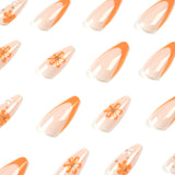 Tabletes para arte de unhas, unhas postiças por atacado, unhas postiças francesas de flores laranja e brancas, unhas removíveis, unhas postiças por atacado|365nails