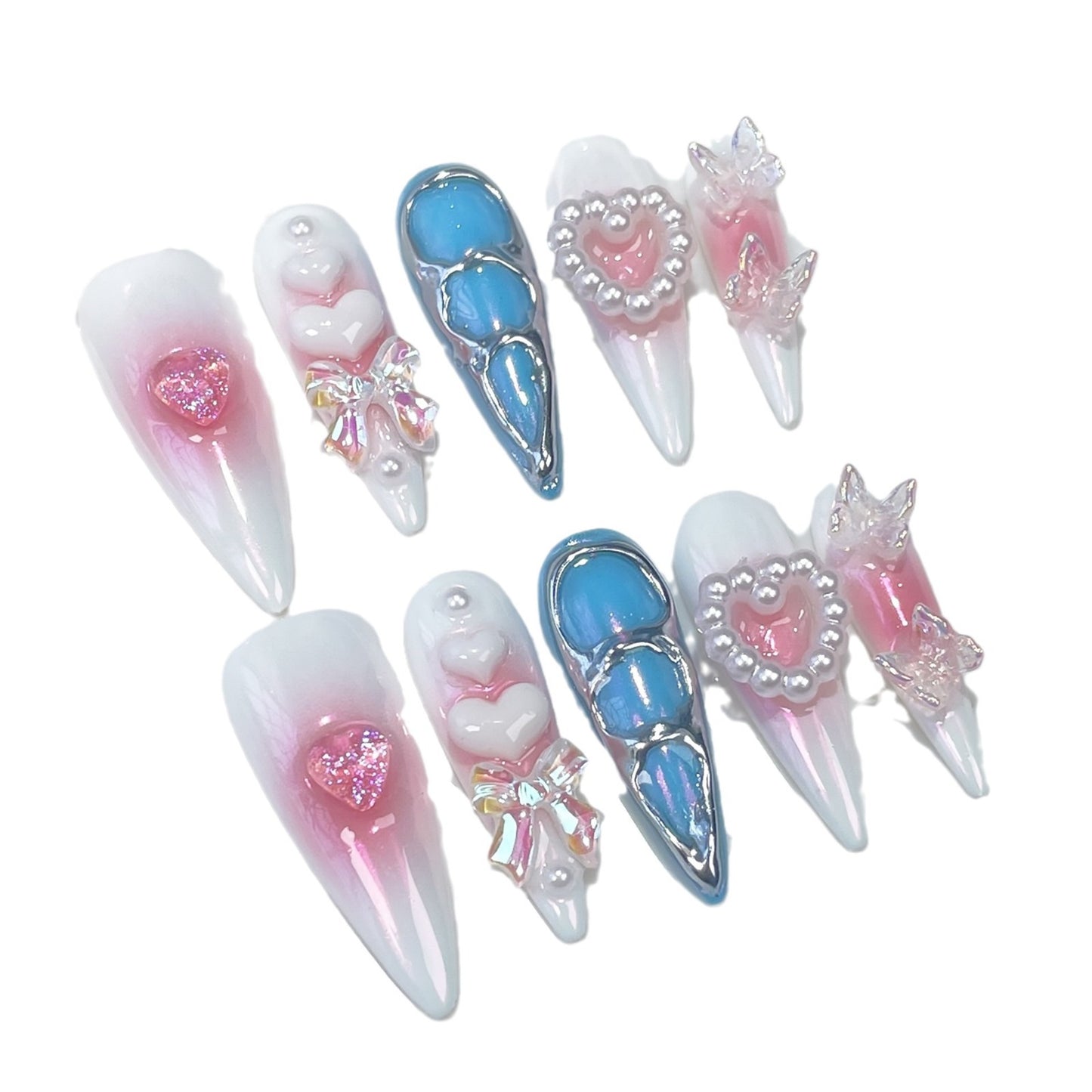 Airbrush Blush Handmade Press-on Nails Long Tip Aurora Nail Sweet Spice Girl Long Nail Art Wear Fake Nails|365nails