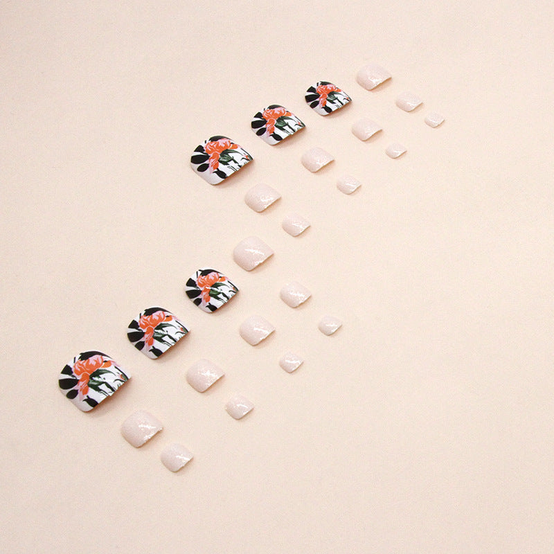 Summer sweet and cool flower manicure Press-on toenails glitter wear nail piece national style peony flower fake nail nails|365nails