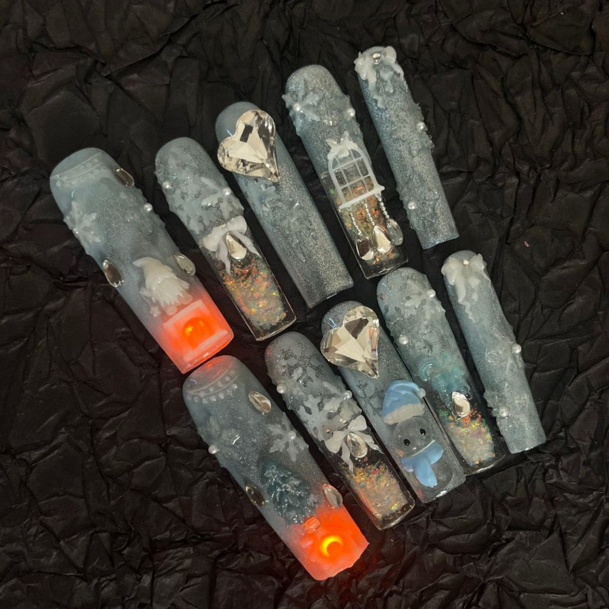 Title Frostlit Tales | Luminous Snow-Scene Press-On Nails