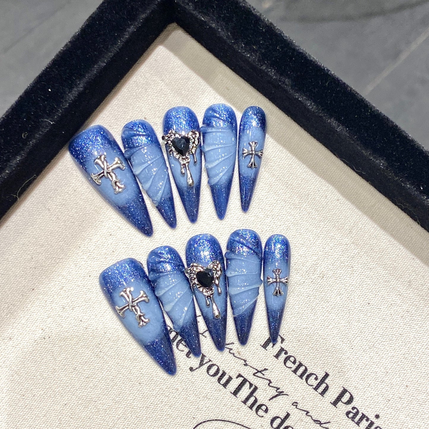 Temperament white blue ocean hot Internet celebrity handmade press on nails wear Spice girl nail art fake nails sticker nail art | 365nails