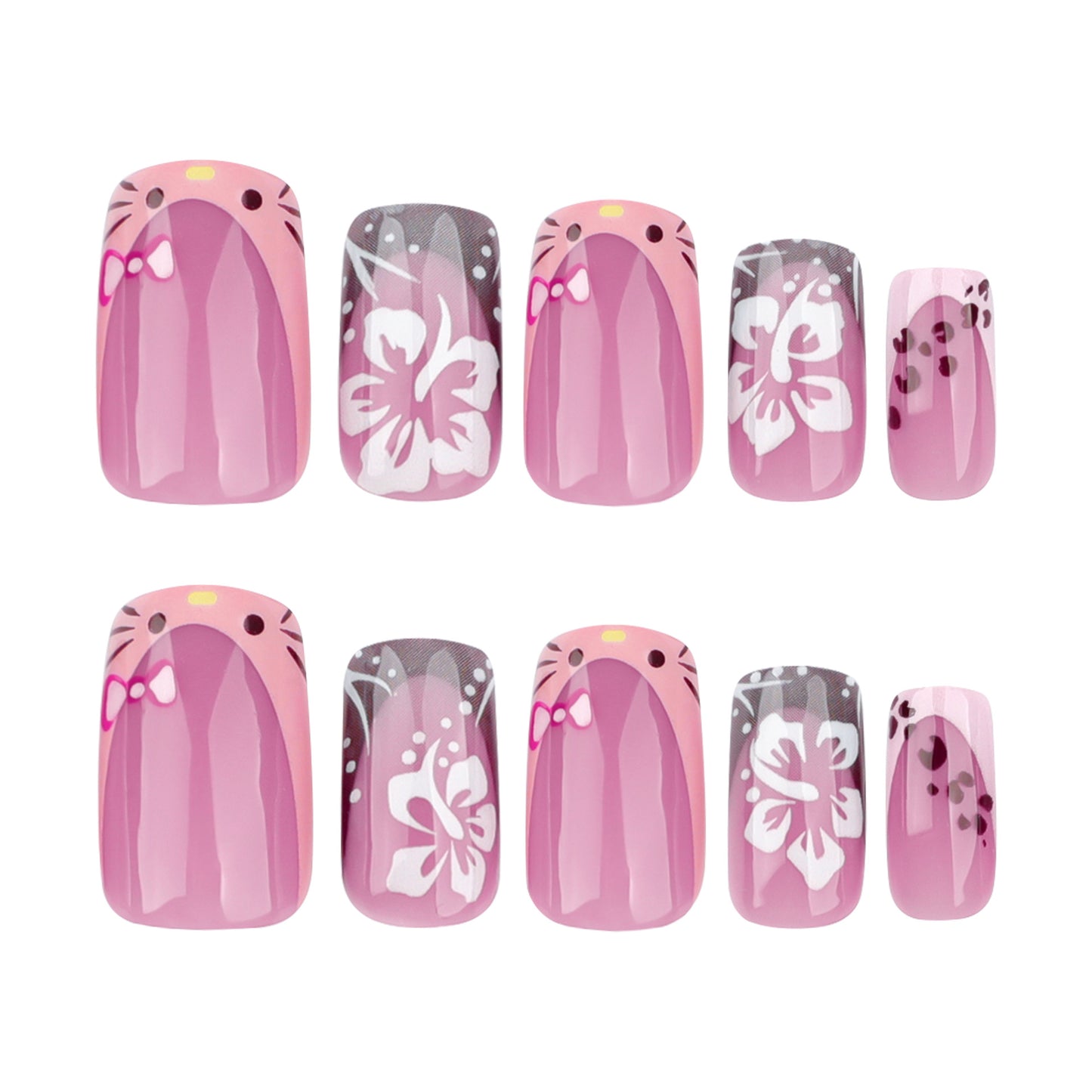 Película de unha curta quadrada de aço inoxidável com gato francês fofo usando nail art|365nails
