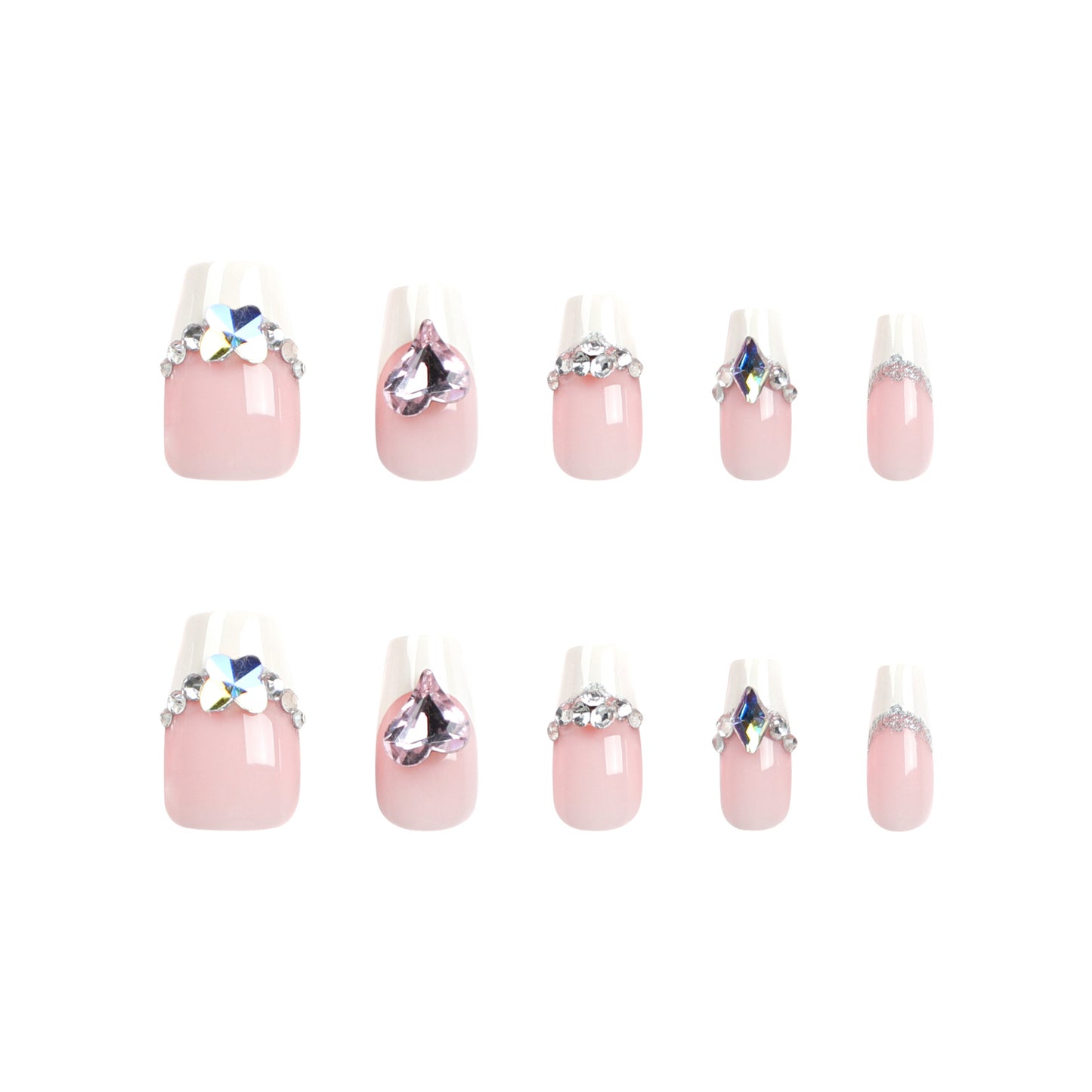 Unhas francesas com flash de diamantes explosivos, adesivos de unha removíveis e usáveis, arte de unhas falsas |365nails