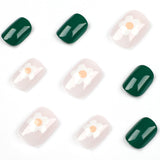 Unhas de pressão Simples e Frescas Unhas verdes Patch Flor branca Unhas removíveis Patch unhas de pressão Produto finalizado|365nails