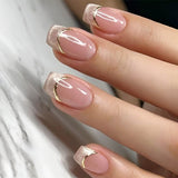 Simple French cat's eye short square round press-on nails