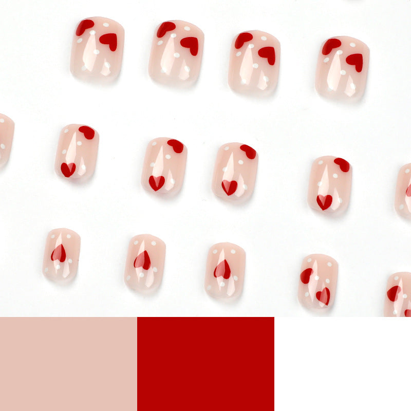 Patch de unha com bolinhas brancas e amor vermelho, atacado de nail art finalizada e removível |365nails