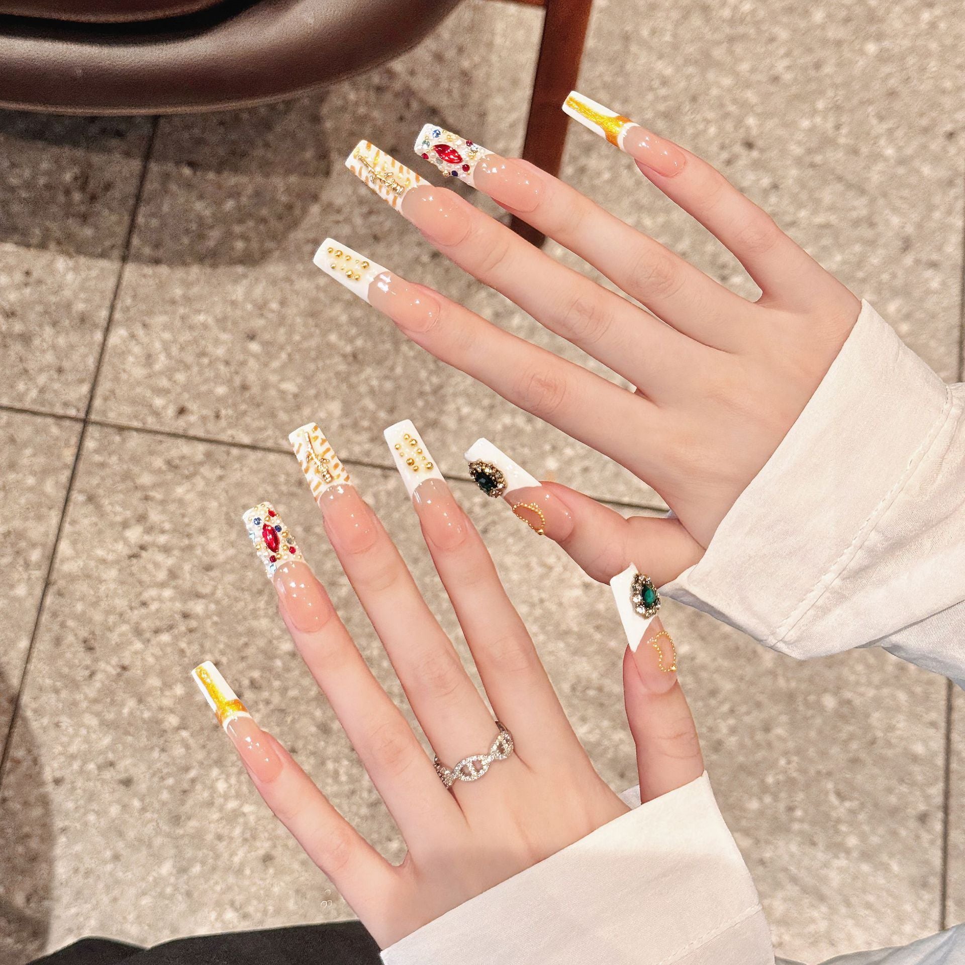 Unhas artísticas em estilo retrô chinês, metal, requintadas, versáteis, douradas e prateadas, feitas à mão | 365nails