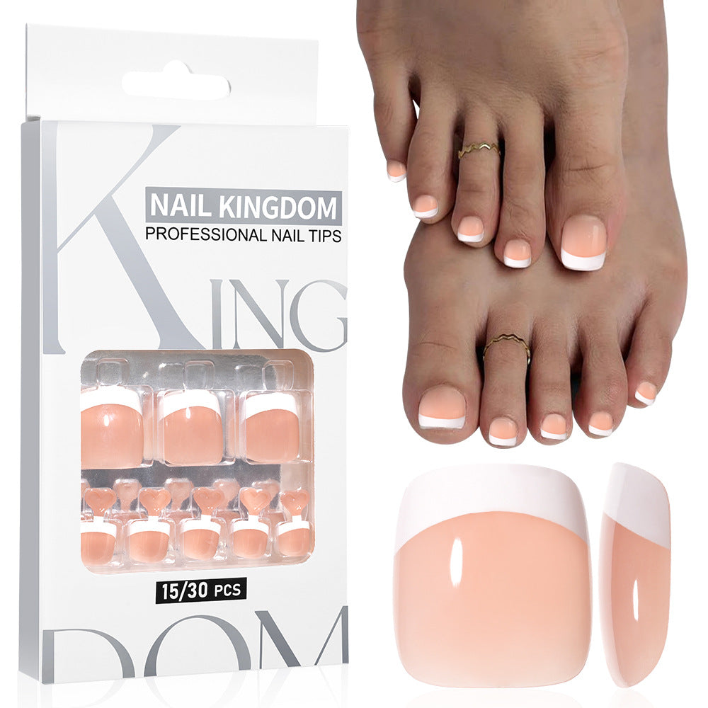 New manicure nude toenails square short removable 32-piece patch fake nails French foot armor