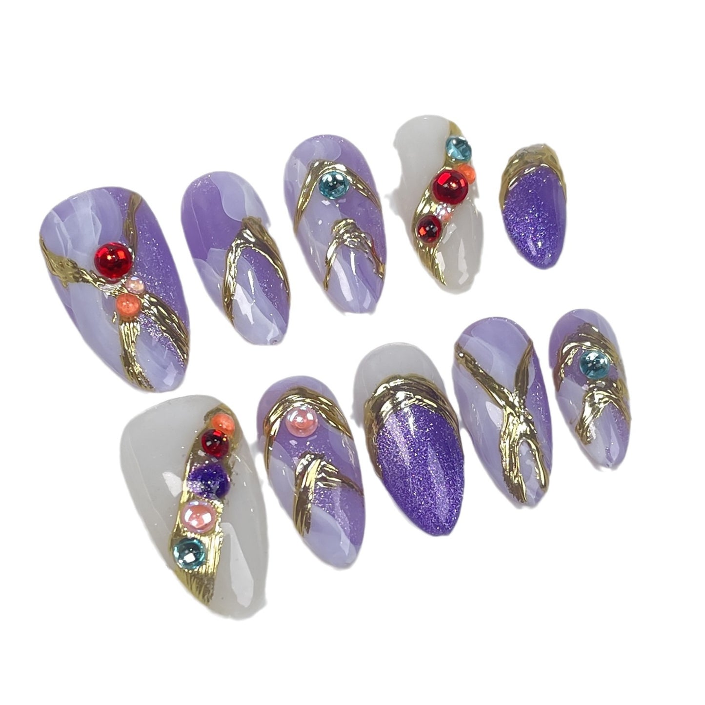 Handmade press on nails Dream Purple Baroque High Luxury Nail Art Finished Patch Watercolor Smudge Almond Nail|365nails